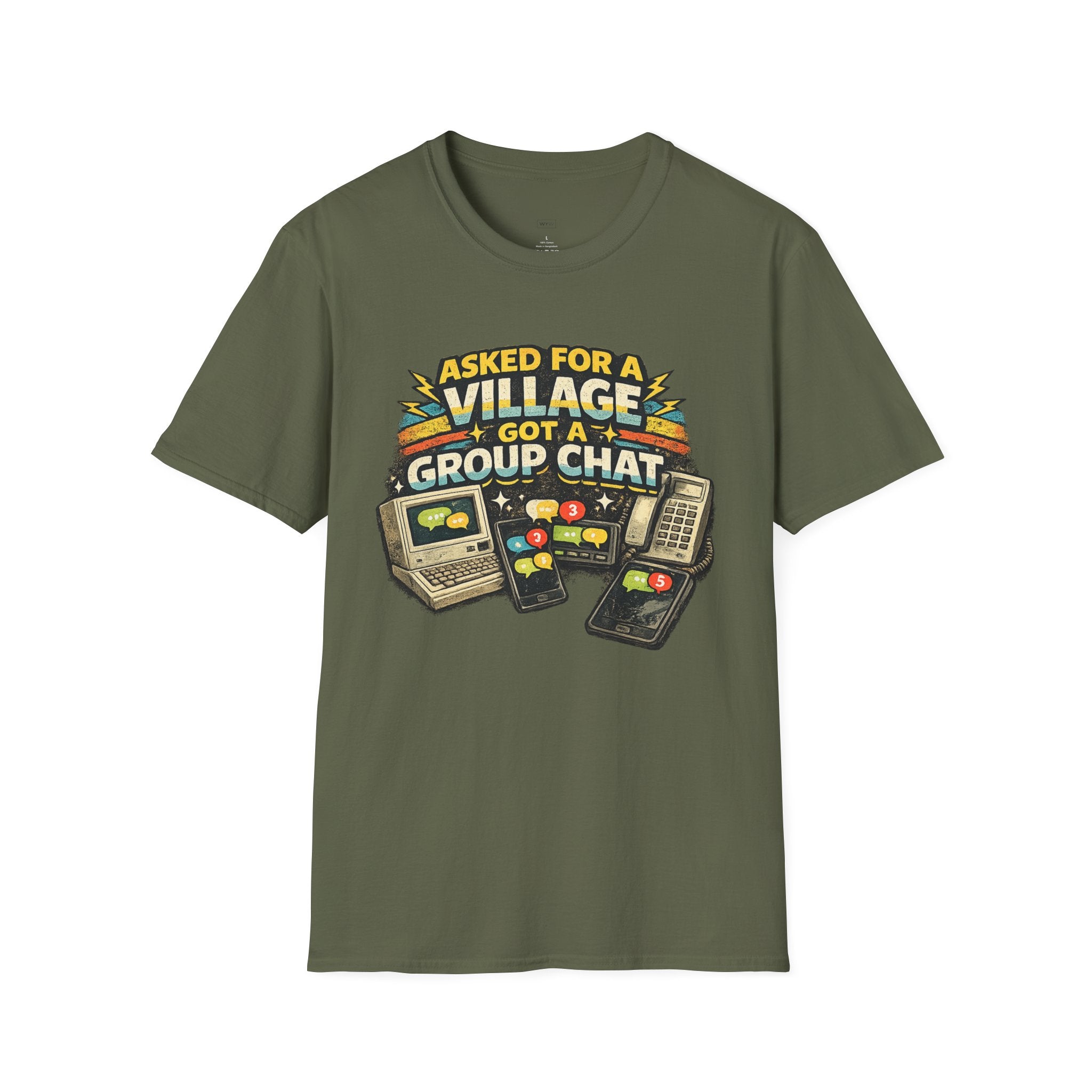 "Asked For a Village Got a Group Chat" T-Shirt — Funny Retro Gaming Chat Tee