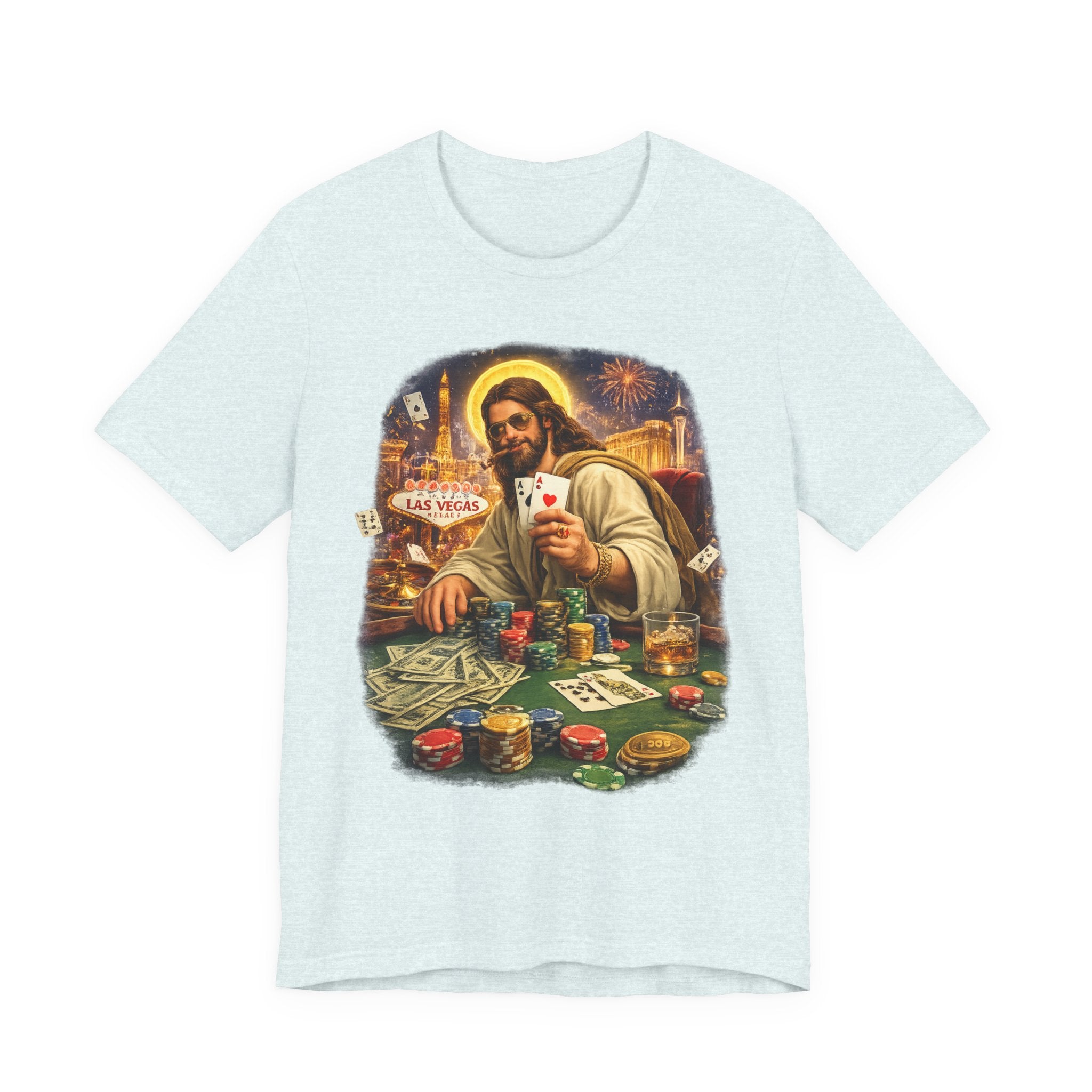 Jesus Playing Poker T-Shirt – Las Vegas Casino Graphic Tee