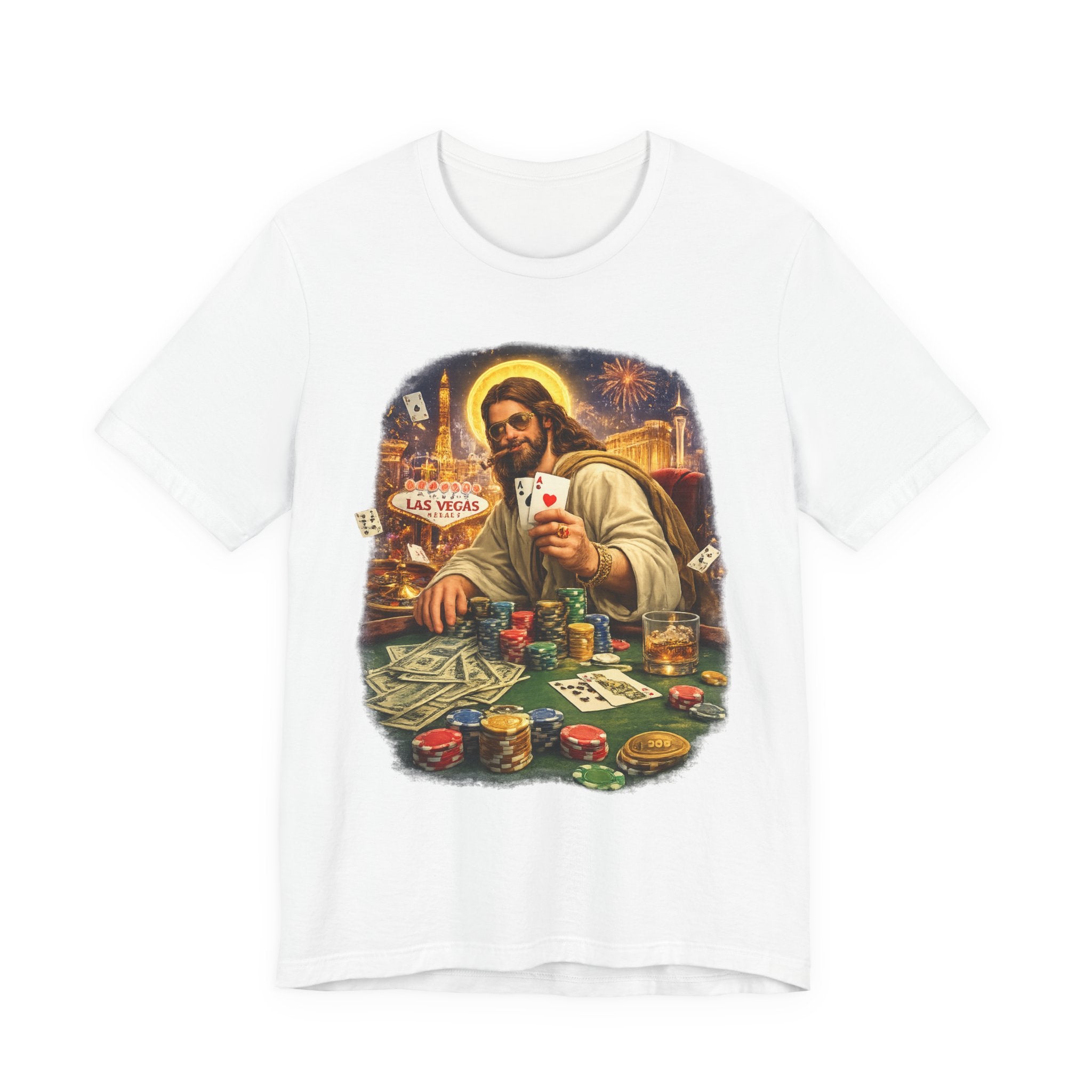 Jesus Playing Poker T-Shirt – Las Vegas Casino Graphic Tee