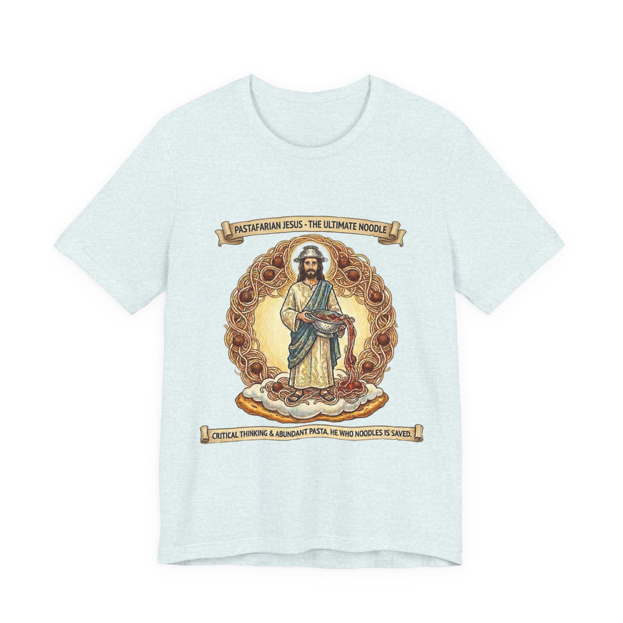 Pastafarian Jesus Tee – 'The Ultimate Noodle' Religious Parody T-Shirt