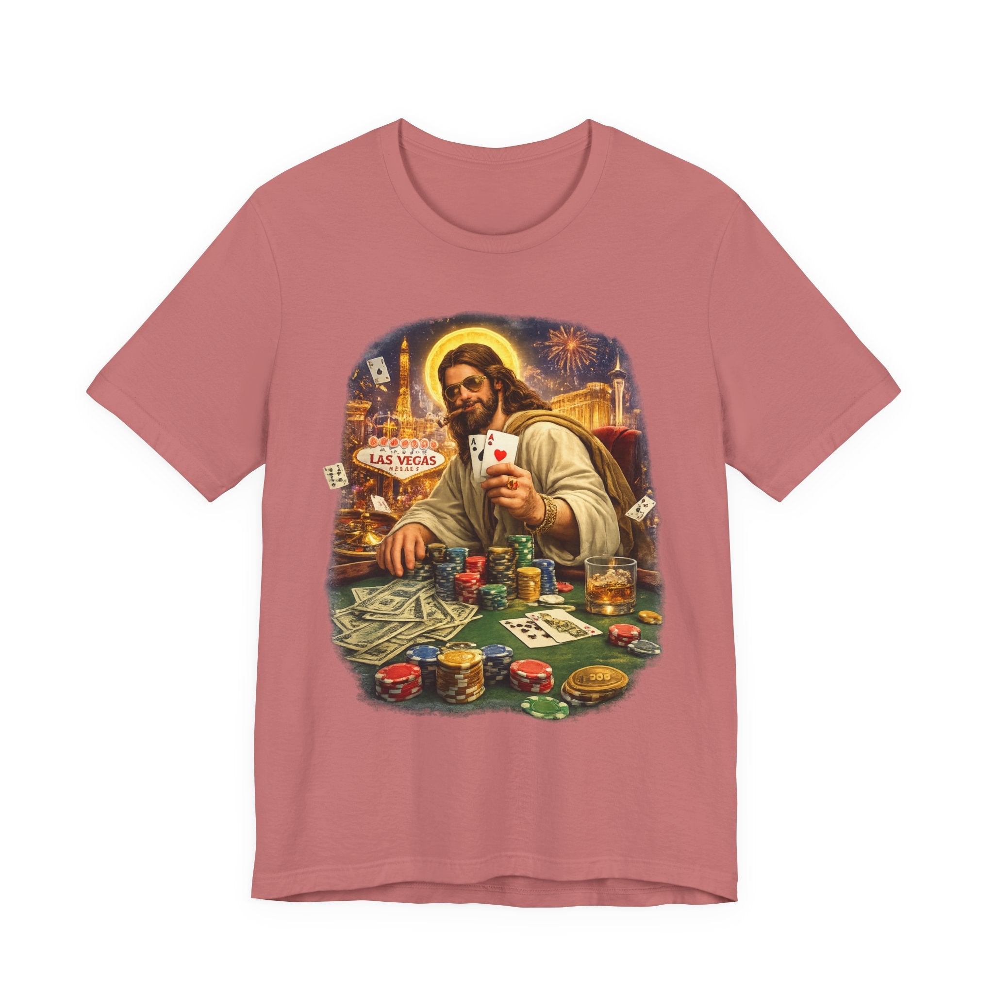 Jesus Playing Poker T-Shirt – Las Vegas Casino Graphic Tee