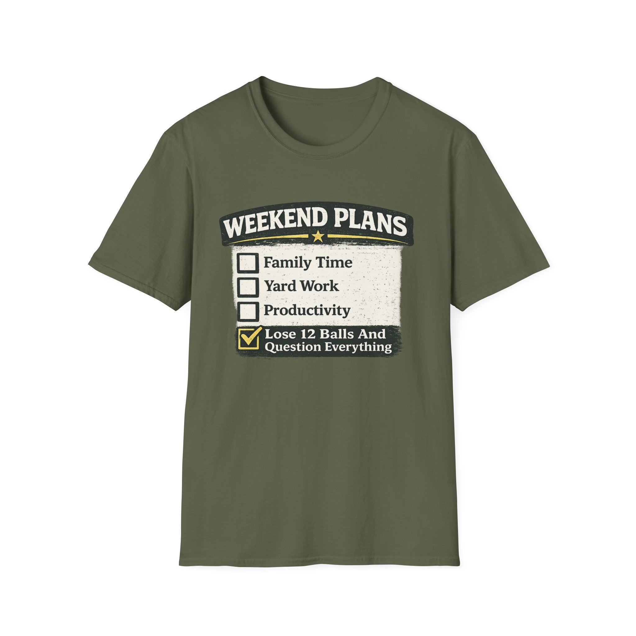 "Weekend Plans - Lose 12 Balls and Question Everything" Checklist Golf T-Shirt
