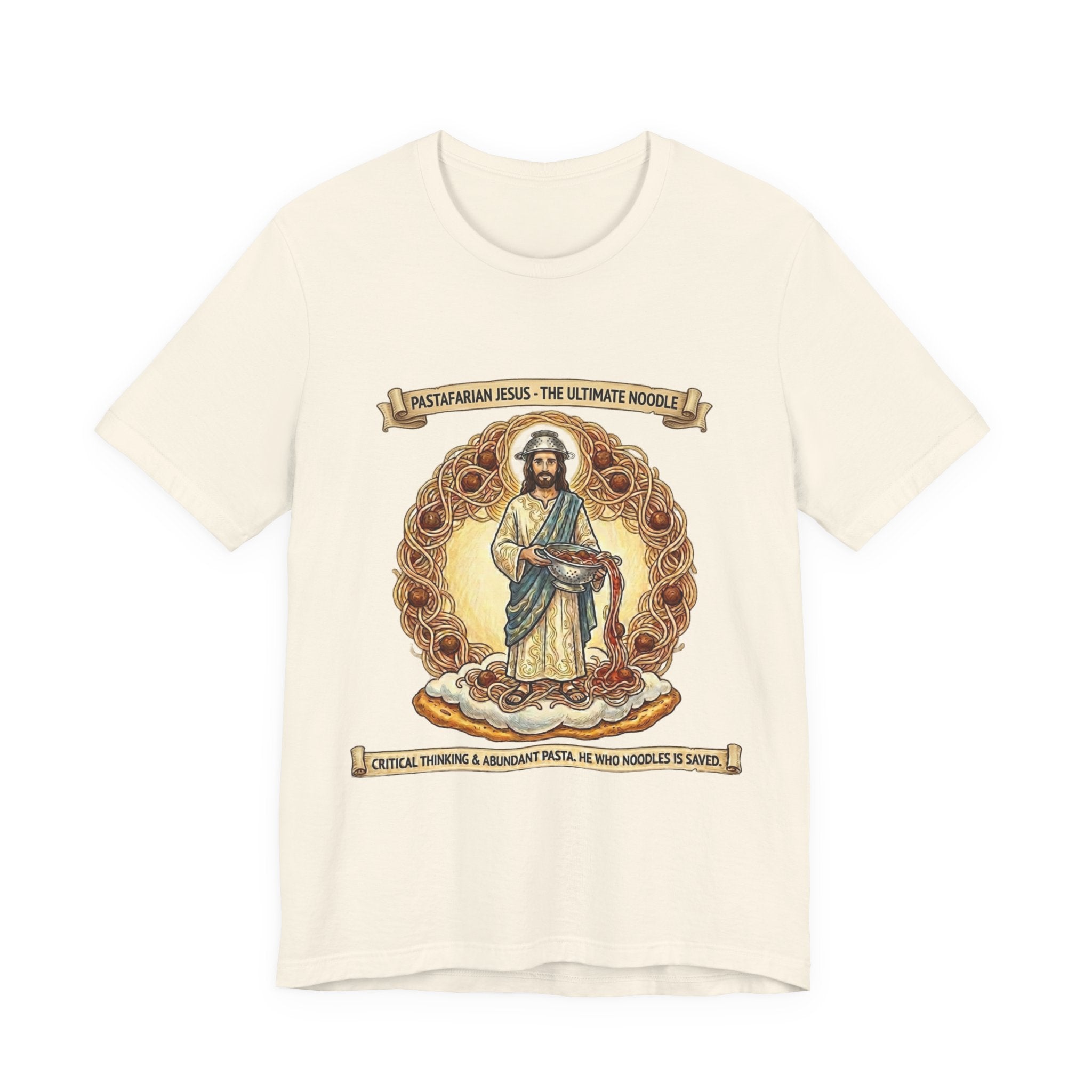 Pastafarian Jesus Tee – 'The Ultimate Noodle' Religious Parody T-Shirt