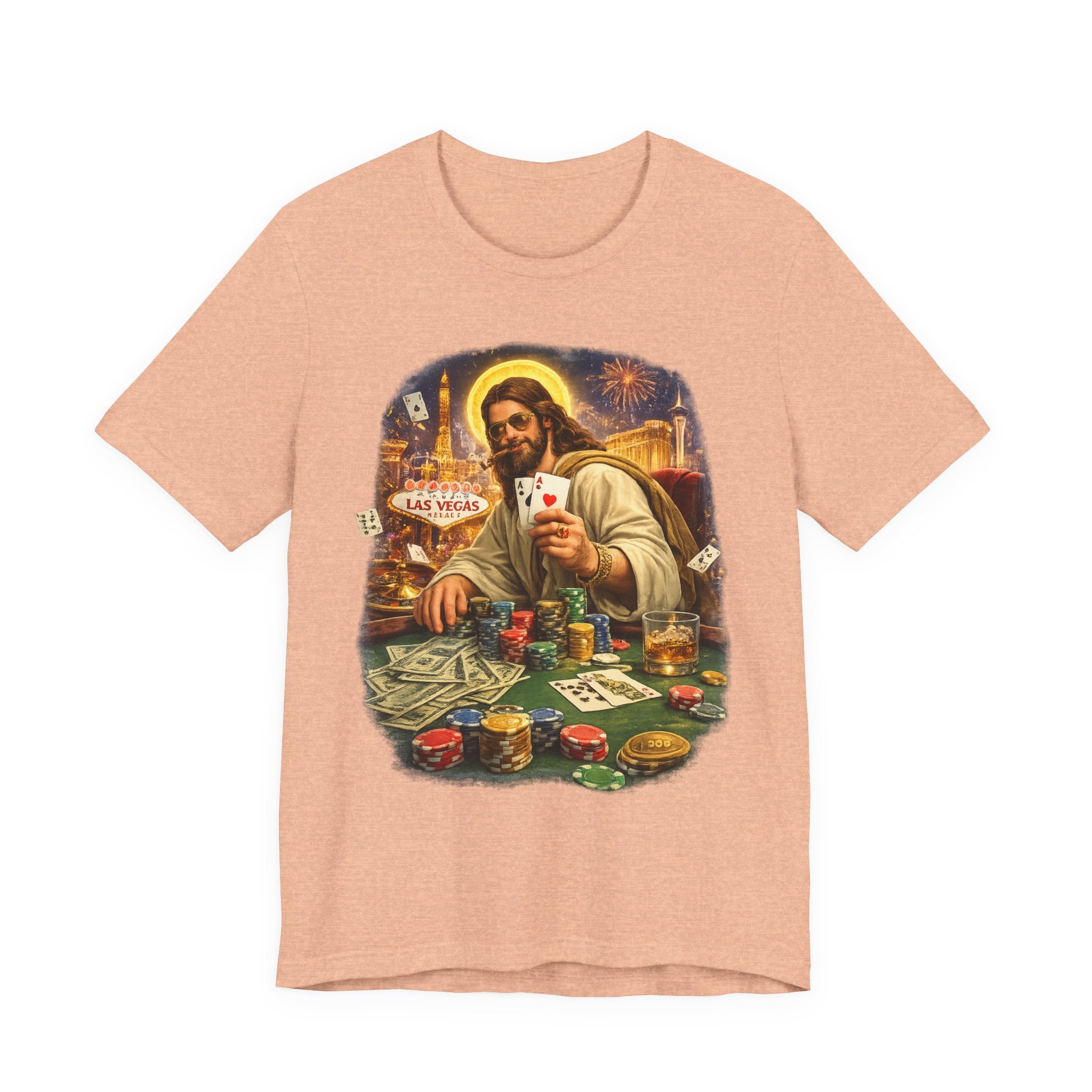 Jesus Playing Poker T-Shirt – Las Vegas Casino Graphic Tee