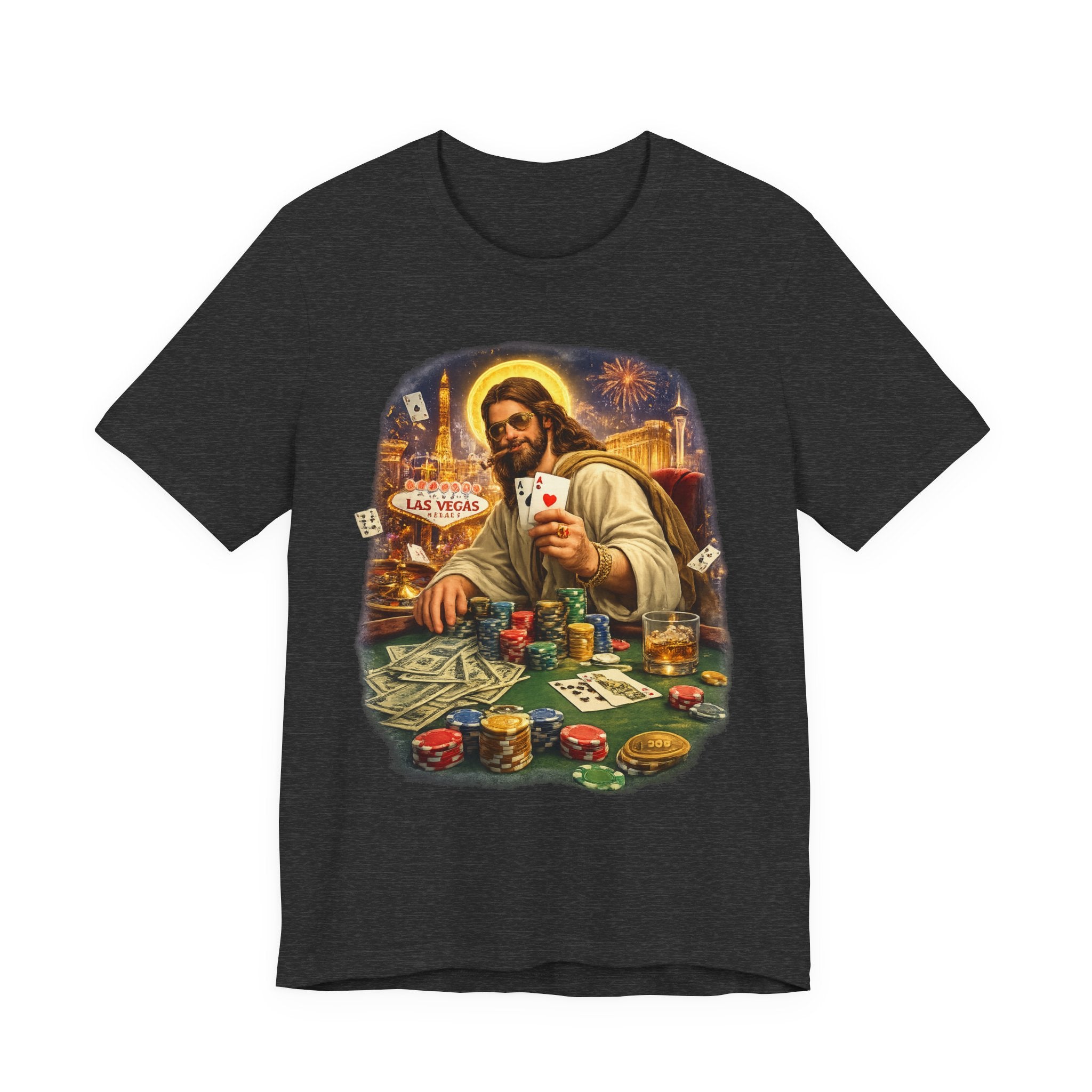 Jesus Playing Poker T-Shirt – Las Vegas Casino Graphic Tee