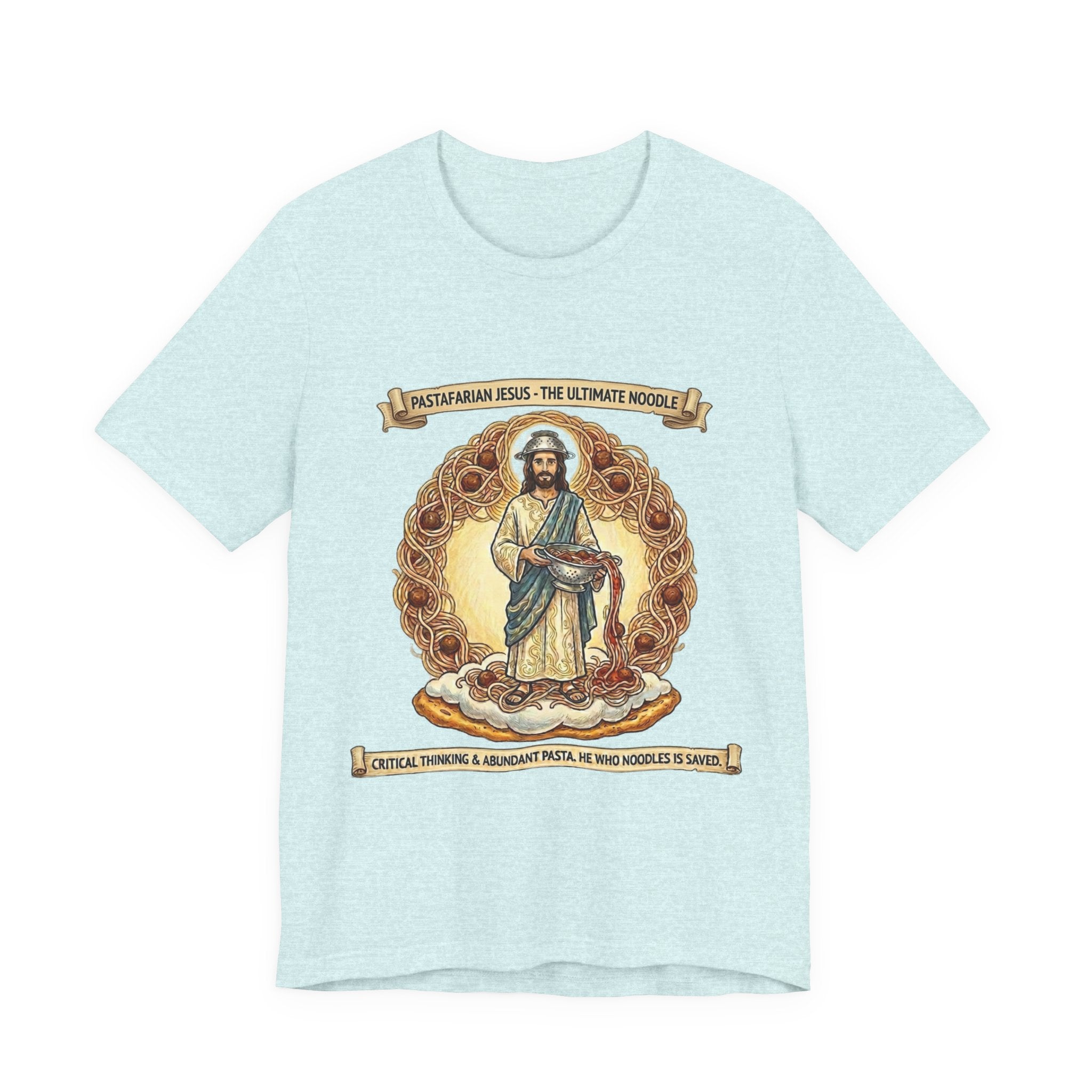 Pastafarian Jesus Tee – 'The Ultimate Noodle' Religious Parody T-Shirt