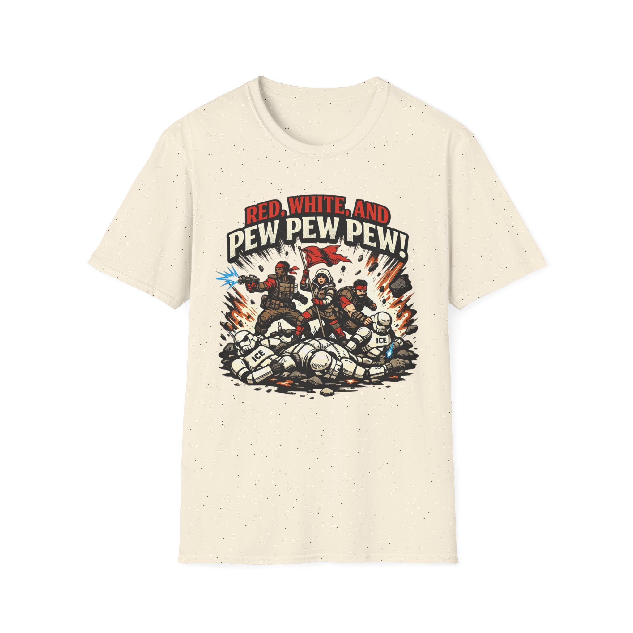 T-Shirt — "Red, White, and Pew Pew Pew!" Patriotic Sci‑Fi Battle Tee