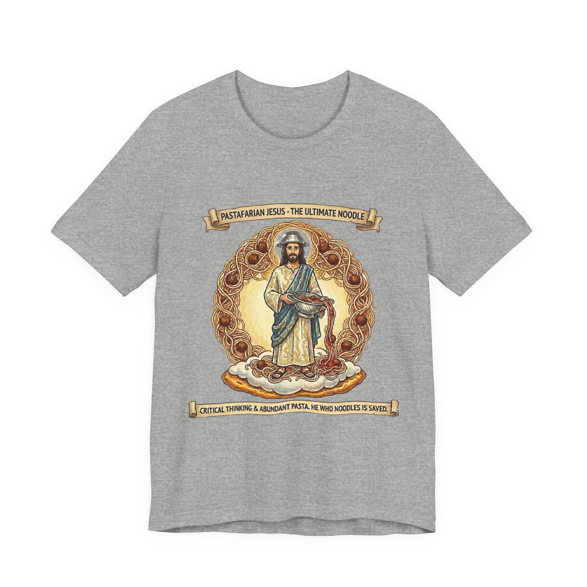 Pastafarian Jesus Tee – 'The Ultimate Noodle' Religious Parody T-Shirt