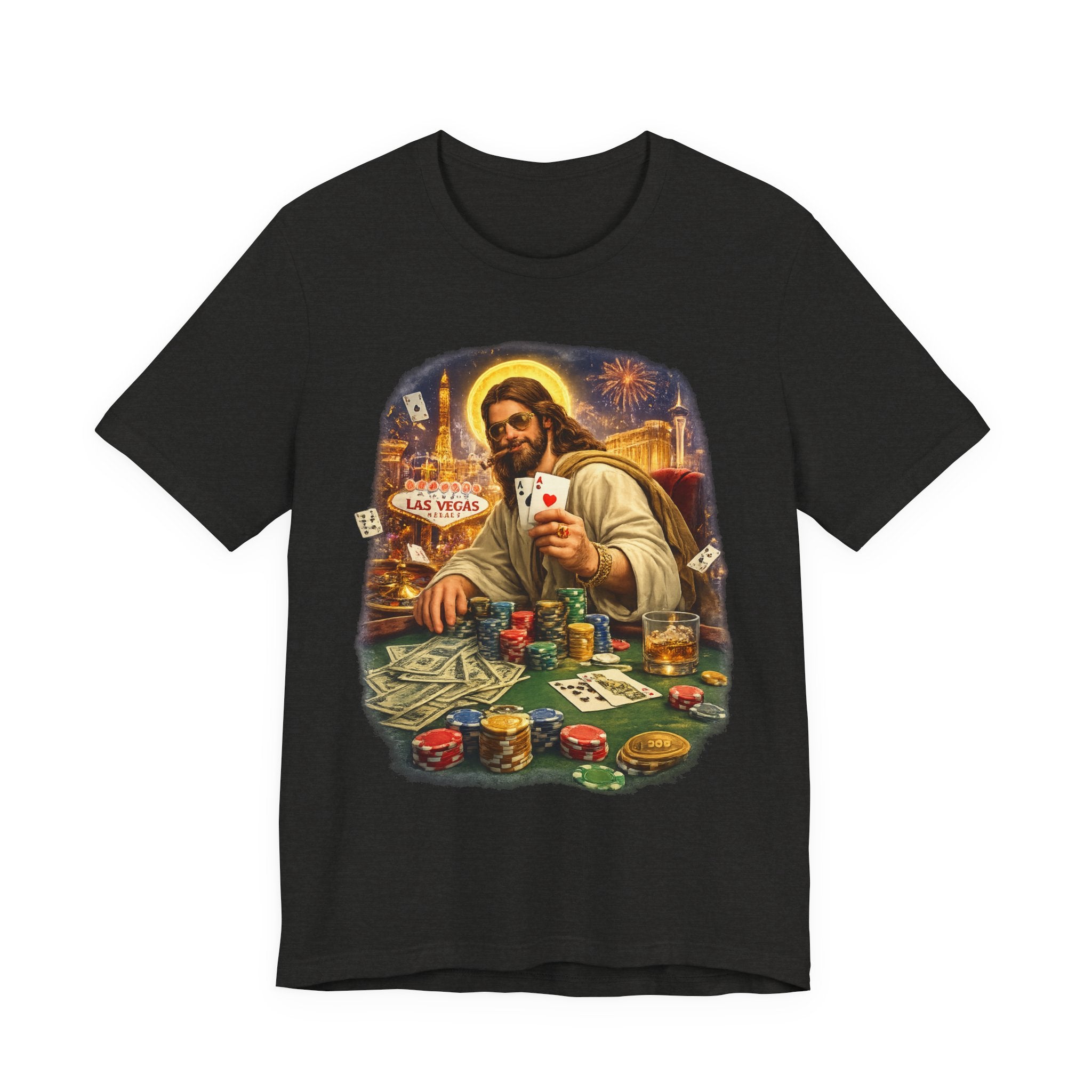Jesus Playing Poker T-Shirt – Las Vegas Casino Graphic Tee