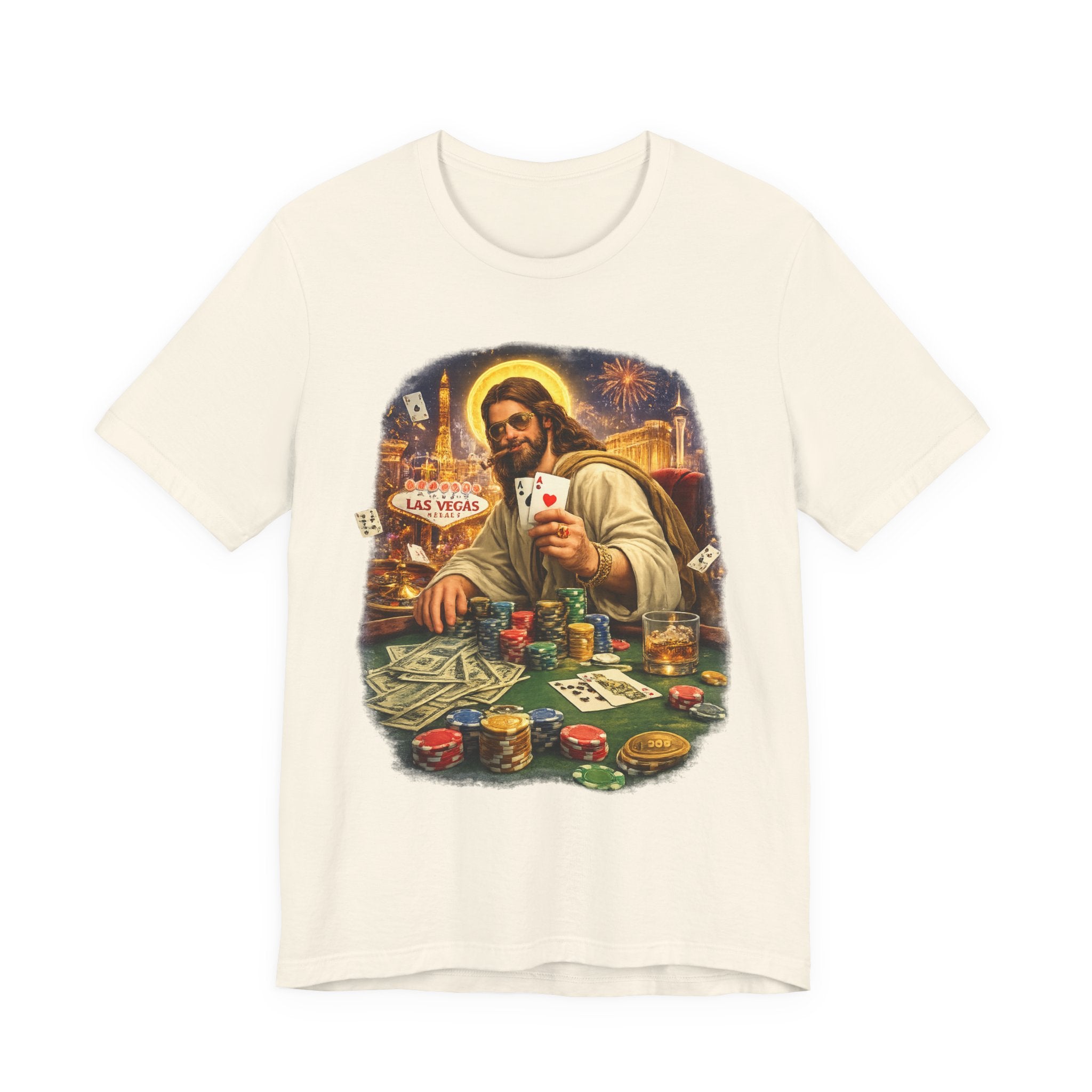 Jesus Playing Poker T-Shirt – Las Vegas Casino Graphic Tee
