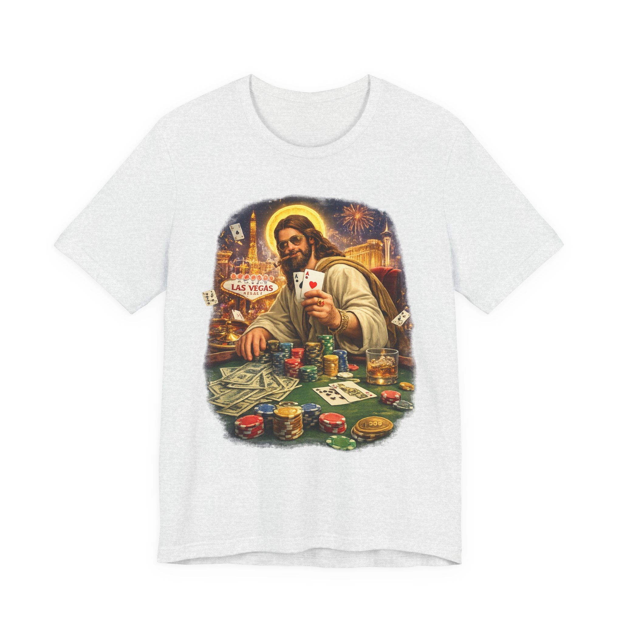 Jesus Playing Poker T-Shirt – Las Vegas Casino Graphic Tee