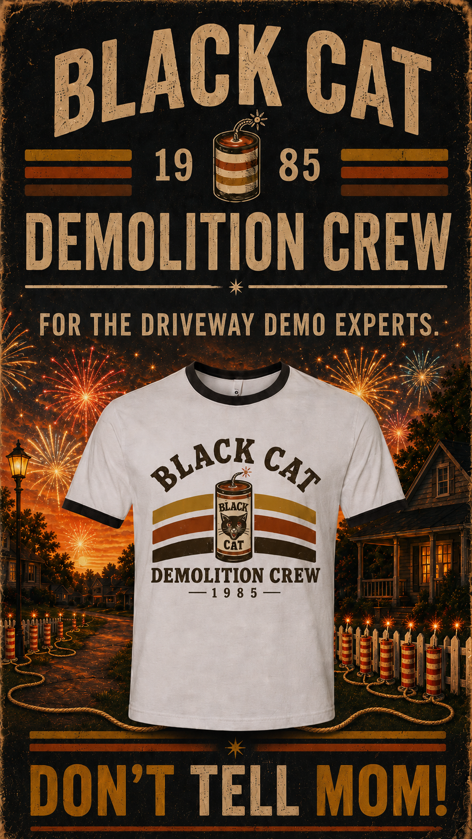 Black Cat Demolition Crew 1985 Ringer Tee