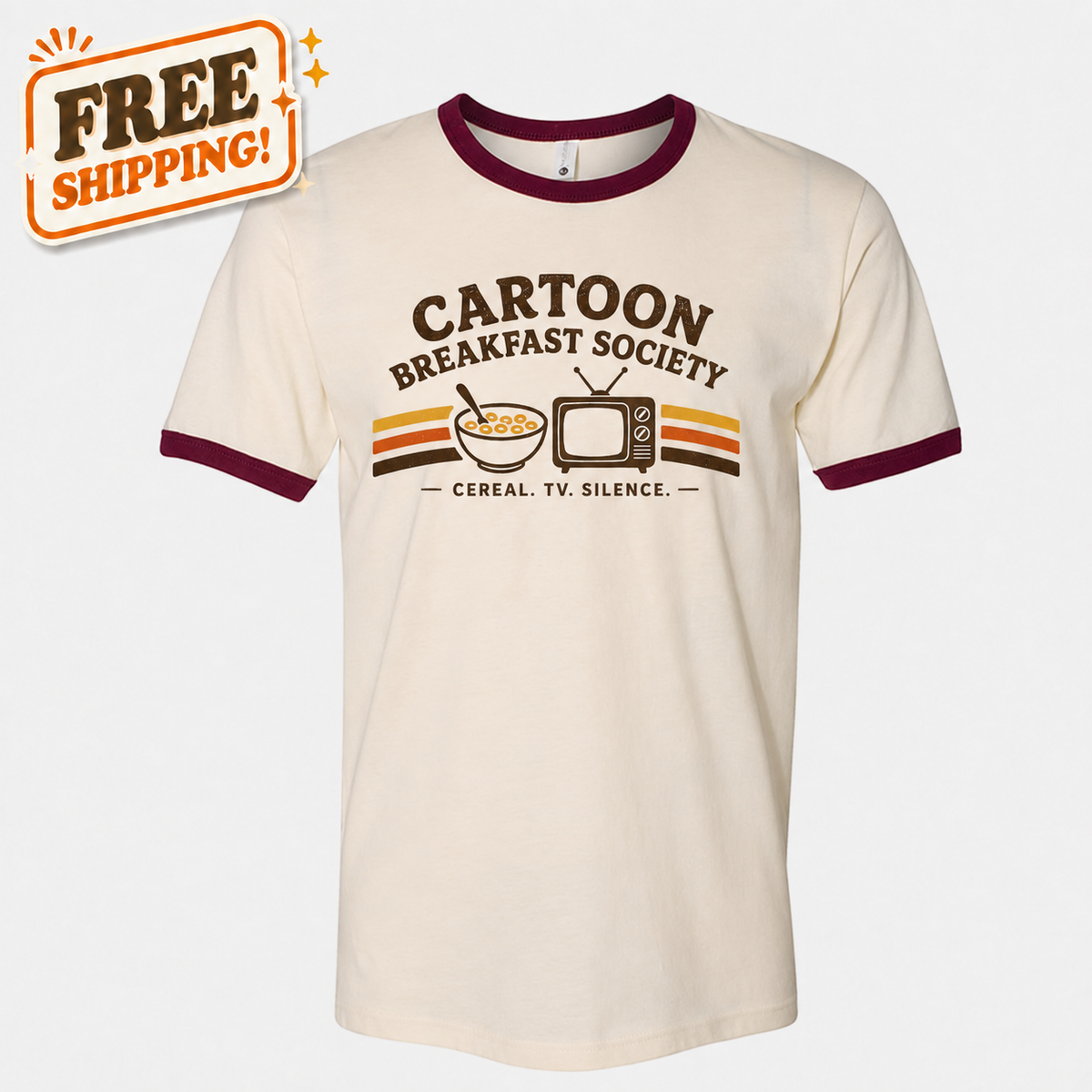 "Cartoon Breakfast Society" Retro Ringer T-Shirt