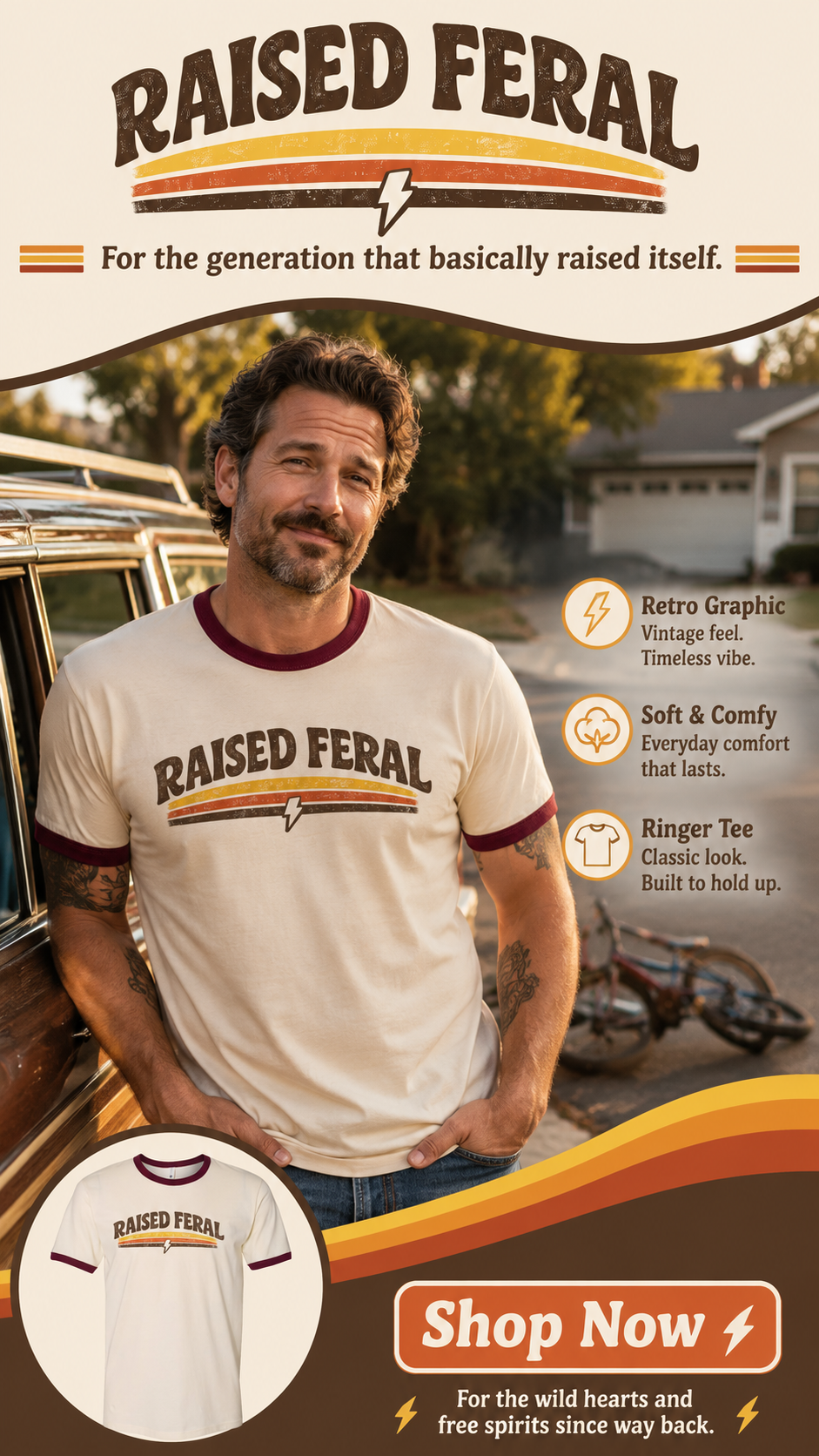 "Raised Feral" Ringer Retro T-Shirt