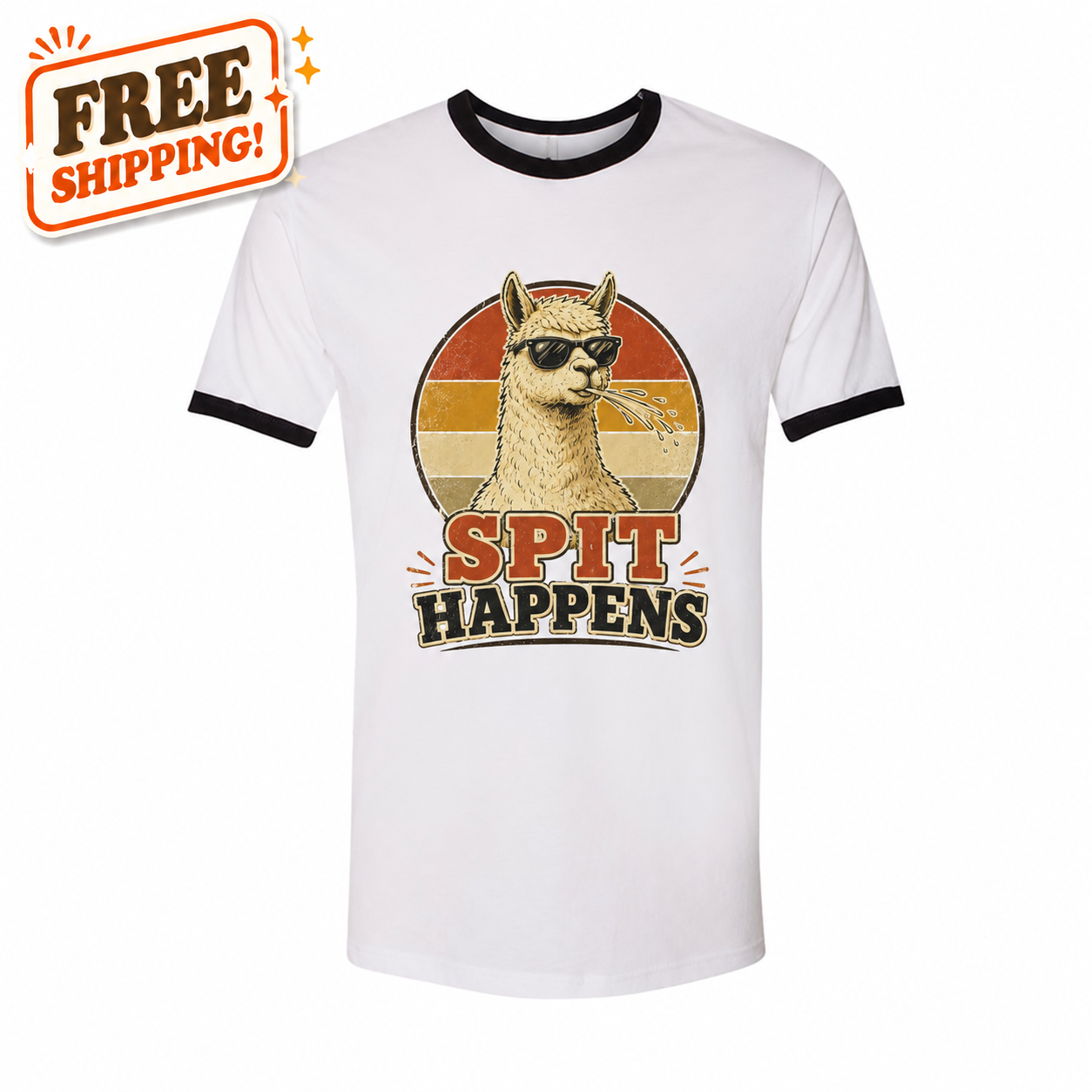 Spit Happens Retro Alpaca Ringer T-Shirt
