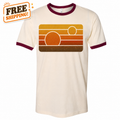 Binary Sunset Ringer T-Shirt | Retro Twin Suns Graphic Tee